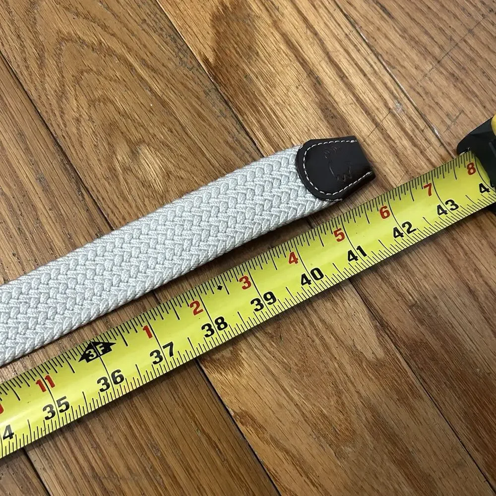 Men's Roostas Woven Cream Belt with Brown Leather Trim